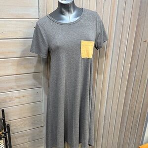 LuLaRoe Charcoal Midi Dress with Mustard Pocket